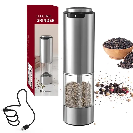 Macinasale e pepe elettrico portatile da 95 ml, con carica USB, con luce LED, utensili da cucina, spezie ed erbe aromatiche
