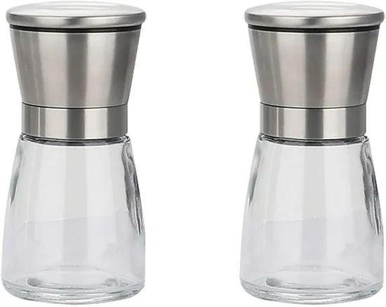 Macinapepe manuale in acciaio inossidabile con bottiglia di sale in vetro da cucina in vendita calda