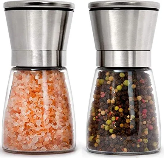 Utensili da cucina 2 pezzi/set moderno in acciaio inox con coperchio regolabile in bottiglia di vetro, macina spezie manuale, macina sale e pepe