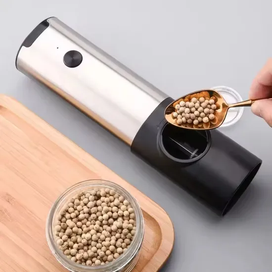 Macinapepe automatico a gravità in acciaio inossidabile, regolabile con una sola mano, macinasale e pepe elettrico a LED per la cucina