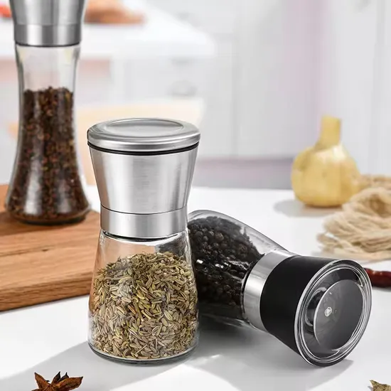 Lame in ceramica e grana regolabile Macina spezie in vetro Macina pepe in acciaio inox Saliera Macina sale e pepe Macina sale e pepe trasparenti
