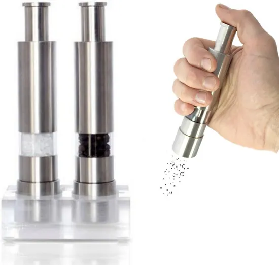 Macinapepe con pompa manuale in acciaio inossidabile, set per macinare sale e pepe